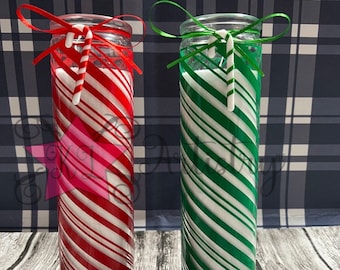 Candy Cane Striped Christmas Jar Candle Set, Unscented Holiday Decor