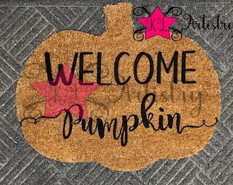 Fall Decor For Home, Fall doormat, Hello Pumpkin, Welcome Pumpkin, Pumpkin shaped Doormat, Entry Way Decor