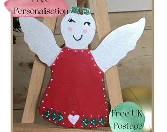 Gepersonaliseerde engel kerstversiering, kerstversiering, handgemaakte decoratie, kerstboomversiering, kerstengeldecoratie.