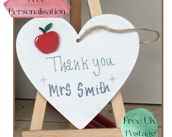 Teacher thank you, hanging heart, heart decoration, hanging decoration, wooden decorations. thank you gift, teacher gift, personalised gift
