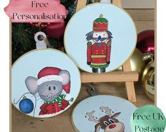Gepersonaliseerd kerstcadeau, leuke kerstdecoratie, kerstdecoratie, handgemaakte decoratie, muis, notenkraker, rendierdecoratie.