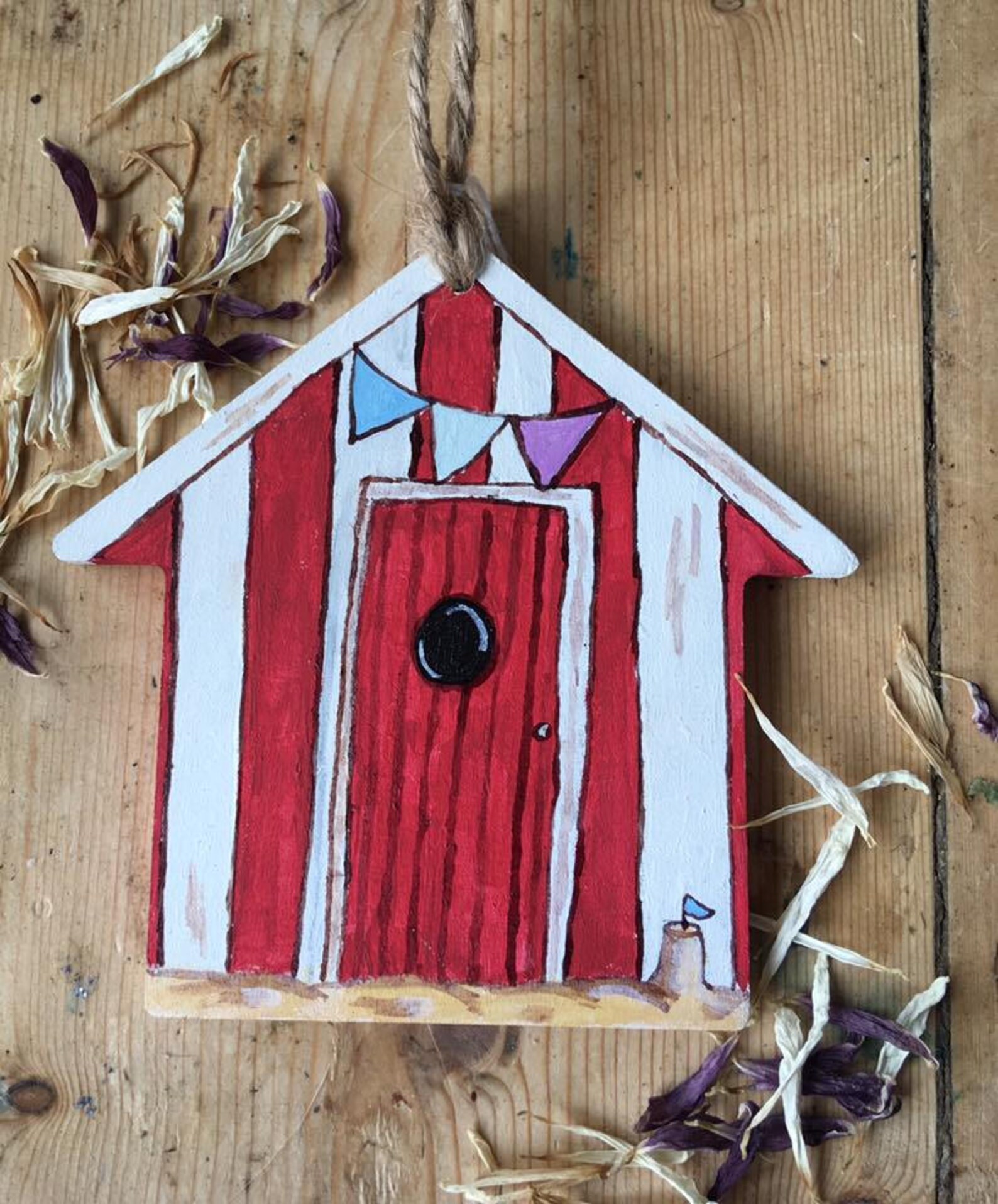 Red Hanging Beach Hut Decoration Wooden Beach Hut Beach Etsy UK