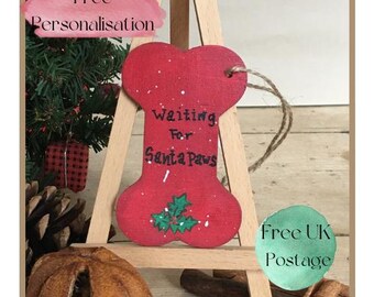 Gepersonaliseerde hond kerstversiering, handgemaakte decoratie, hond decoratie, kerst hond decoratie, houten decoratie kerstversiering