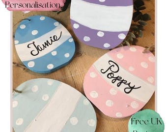 Gepersonaliseerde houten hangende decoraties voor paaseieren, paasdecoraties, houten ei, gepersonaliseerd paascadeau, paascadeaus, milieuvriendelijk