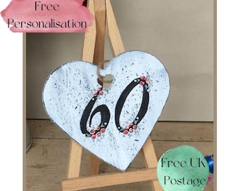 60 decoratief houten hart, label 60e verjaardag. 60e verjaardagscadeau, 60e verjaardag, 60e verjaardag tag, aandenken, 60e cadeau, cadeautopper,