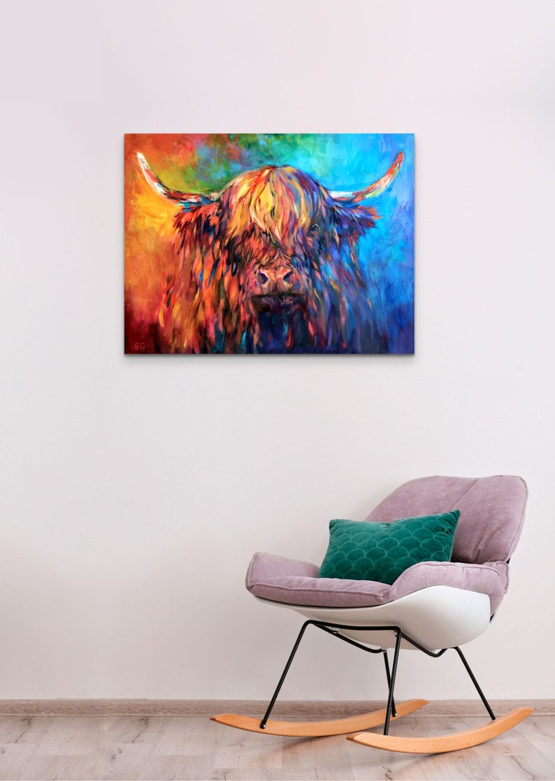 Colourful Highland Cattle Canvas Print 'glendevon' Etsy UK