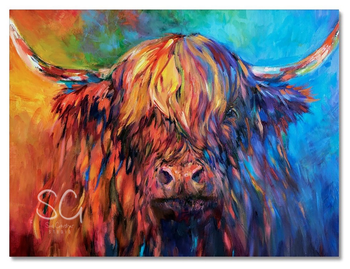 Colourful Highland Cattle Canvas Print 'glendevon' by Sue Gardner Etsy UK