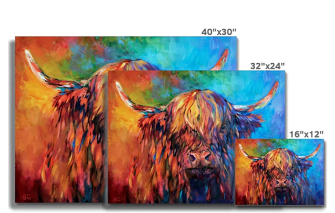 Colourful Highland Cattle Canvas Print 'glendevon' by Sue Gardner Etsy UK
