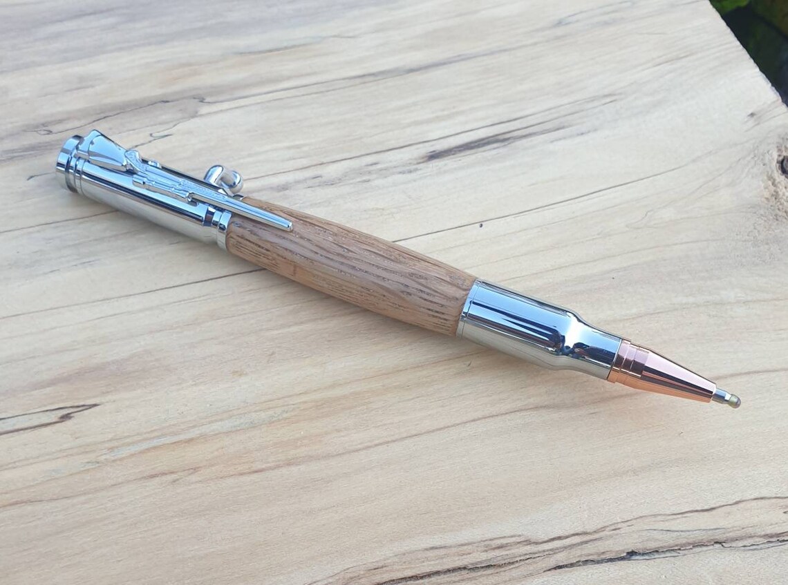 Stylo à Bille Fait Main '2nd Amendement' - Mécanisme à Boulon, Finition Dorée