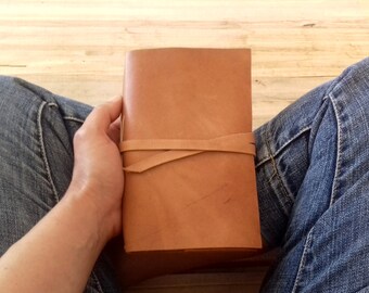 Leather midori travelers notebook cover Rustic leather refillable journal Trifold wrap journal with tie strap Anniversary Gift For Him