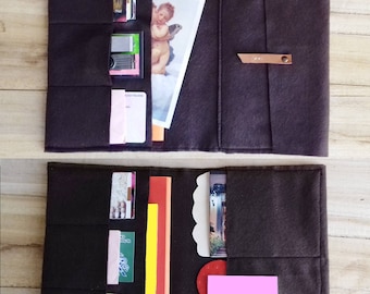 Insert portefeuille pour carnet de voyage 16 couleurs feutrine classeur : 6 porte-cartes 2 pochettes régulières 2 étuis longs 1 enveloppe Toutes tailles !