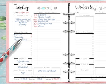Undated Daily Planner Printable: Untimed Today's Schedule, Priorities, Daily Checklist, Meal Plan, Notes, Daily Budget, Weather Tracker