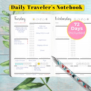 Orario Travelers Notebook Paper Insert - All Size Daily Planner - 72 giorni - Lunedì o Domenica Inizio - 12 colori o carta arcobaleno