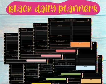 Black Ipad daily planners 365 Days 12 Months 30 Blank pages for personal templates 2023 dated and undated caledars 15 Covers 230 Stickers