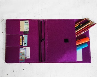 Fabric travelers notebook with pockets and wallets to take organized craft supplies & tools Refillable agenda in 16 colors Gift For Crafters