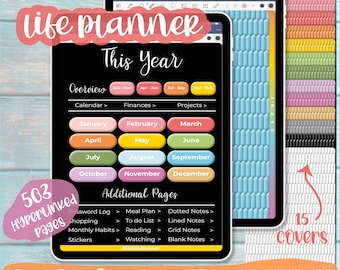 Blackout Digital Notebook: All in One Life Planning Agenda with Black Paper Templates and Pastel Colors Design | Undated Vertical Layout