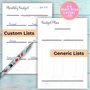 Budget Planner Printable A5 Filofax A4 Half Letter &amp; Letter Size 2 ...