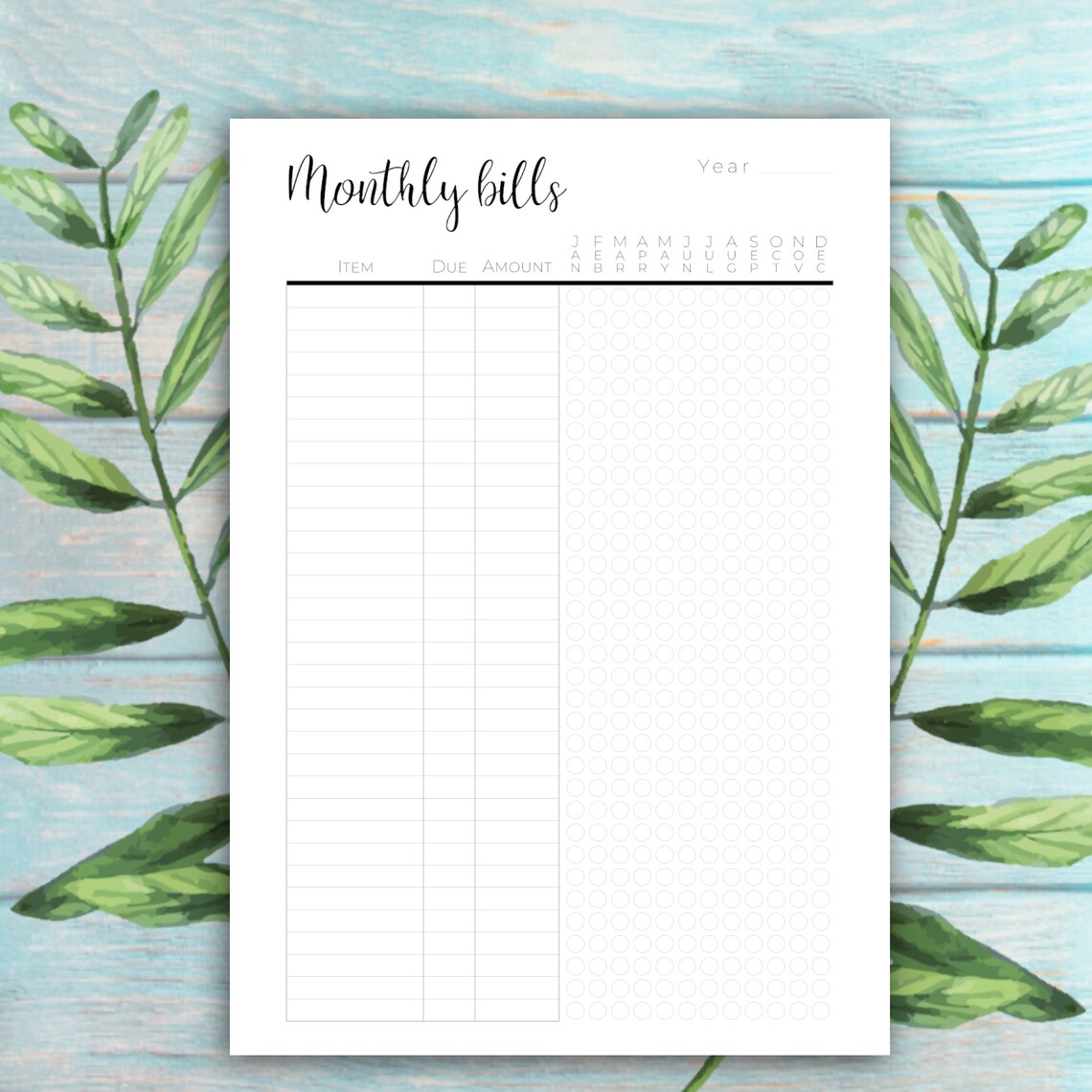 Monthly Bills Tracker Printable Planner Insert Template A5 A4 Letter ...