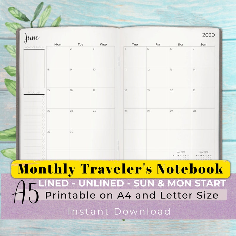 2021 Printable Midori Dated Monthly Calendar Inserts Monday &amp; | Etsy