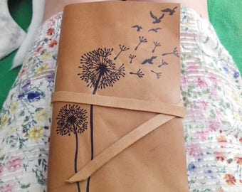 Dandelion travelers journal cover All size Midori notebooks cover with 4 elastics for refillable inserts Personalized handpainted ink design