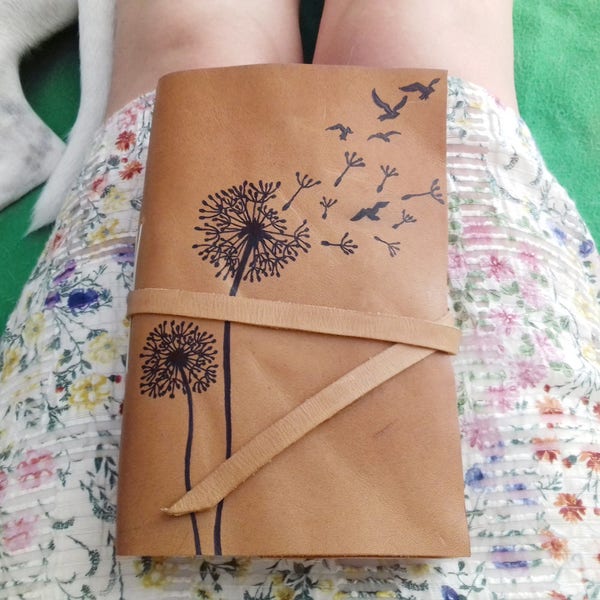 Dandelion travelers journal cover All size Midori notebooks cover with 4 elastics for refillable inserts Personalized handpainted ink design