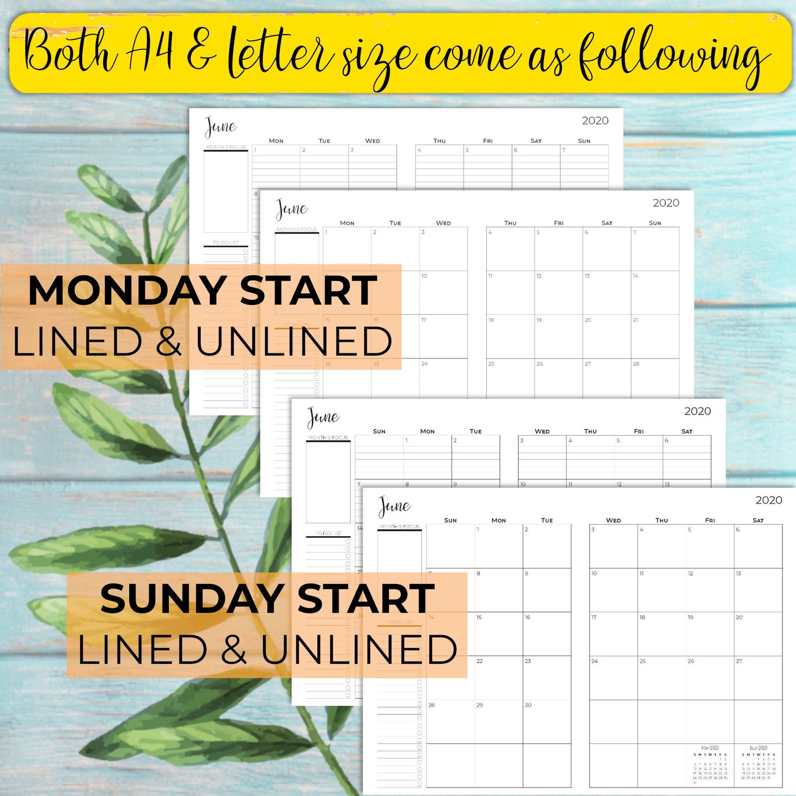 2021 Printable Midori Dated Monthly Calendar Inserts Monday & | Etsy