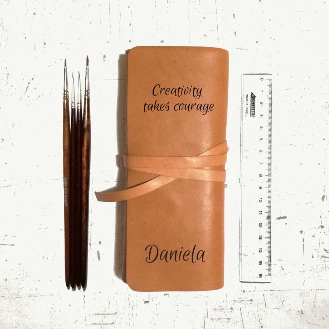 Personalized Paint Brushes Holder Custom Leather Pens Roll up Etsy