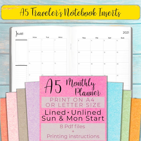 2021 Printable midori dated monthly calendar inserts Monday &amp; | Etsy