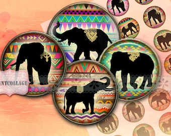 Digital Printable Sheet Cabochon images 1.5 inch 1inch 16,12mm round images Printable images for pendants Instant download Elephants C73