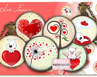 Digital Collage Sheet - Love - Cabochon images 1.5 inch 18mm 14mm 1inch circle Printable images Instant download bottle caps c163