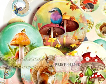 Magic Forest Pinback Flatback Buttons Flair Buttons Instant Digital download Printable Sheet for button machine 1.313 inch b125