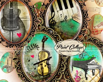Musical Instruments Digital Printable Sheet 40x30 30x22 25x18 18x13mm Cabochon oval images Clip Art for pendant Instant download images c172