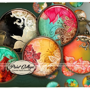 Ornamental Digital Printable Sheet Cabochon images 1.5 inch 1 inch 16,12 mm round Printables for pendants Instant download c256