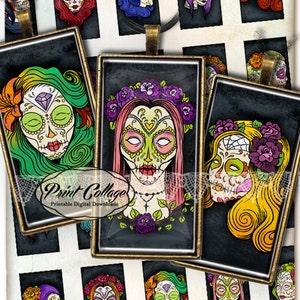 Domino Pendants Printable images  Digital Collage Sheet 1 x 2 inch Jewelry Backgrounds Clip Art Sugar Skulls c29