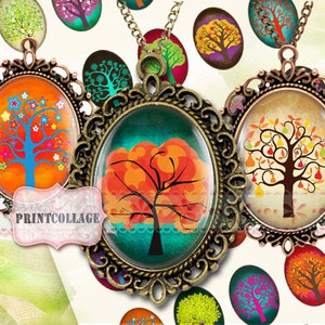 Colorful Trees Cabochon Images Digital Printable Sheet 30x40 Mm 22x30 ...