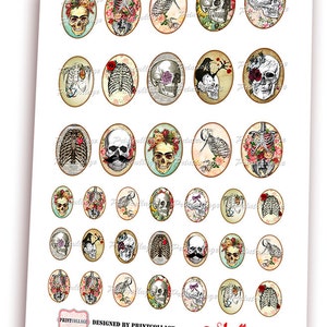 Cabochon Oval images Anatomy skulls 4 Size 30x40 mm Digital Printable Sheet Cabochon images Printables for pendants Instant download O77 image 2
