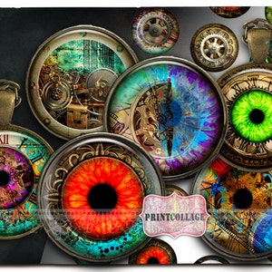 Steampunk images Digital Printable Sheet Cabochon images 1.5 inch 1 inch 18 mm,14 mm round images Printable images Instant download C190