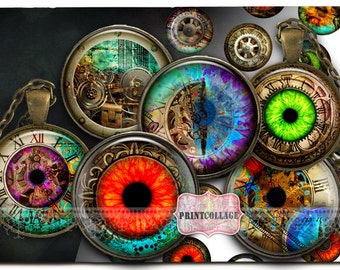 Steampunk images Digital Printable Sheet Cabochon images 1.5 inch 1 inch 18 mm,14 mm round images Printable images Instant download C190