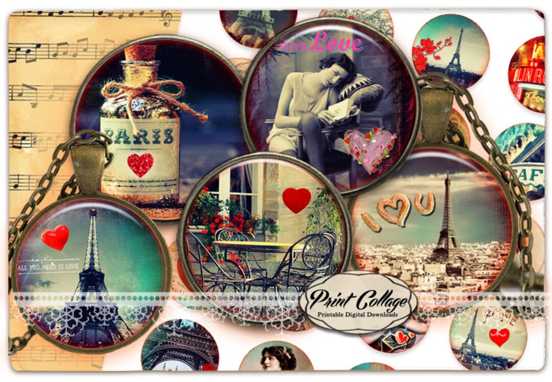 Paris Love Ornamental Digital Printable Sheet Cabochon Images 1.5 Inch ...