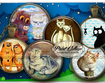 Katze Tierbilder Cabochonbilder Kreis Digital Collage Sheet 1,5 Zoll 18 mm 14 mm 1 Zoll Druckbare Bilder Sofortiger Download Kronkorken c09