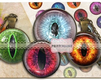 Creature Eyes Digital Printable Sheet Cabochon images 1.5 inch 1inch 16,12mm round images Printable images for pendant Instant download C82
