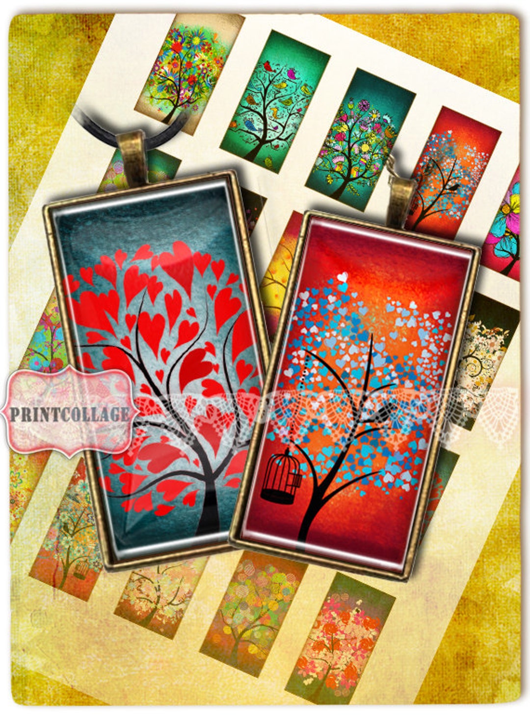 Colorful Tree Images Domino Pendants Digital Collage Sheet 1 X 2 Inch ...