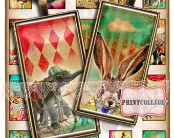 Circus images Domino Pendants, Scrabble Tile, Printable images Digital Collage 1 x 2 inch Jewelry Backgrounds Clip Art Instant Download c98