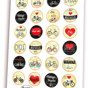 Bicycle motivational images Digital Printable Cabochon images 1.5 inch 1 inch 18 mm 14mm round images Printable images Instant download C197 image 2