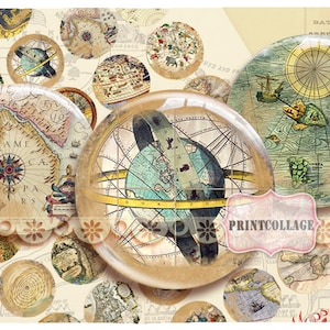 Vintage map images Pinback Flatback Buttons Flair Buttons Digital Printable Sheet circles for button machine 1.313 inch Instant download b57