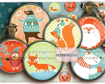 Digital Collage Sheet - Happy Winter - Cabochon images 1.5 inch 18mm 14mm 1inch circle Printable images Instant download bottle caps C129