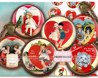 Valentine, Love, Heart, Digital Collage Sheet Cabochon images 1.5 inch 18mm 14mm 1inch circle Printable images Instant download c162