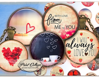 Love Ornamental Digital Printable Sheet Cabochon images 1.5 inch 1 inch 16,12 mm round Printables for pendants Instant download c260