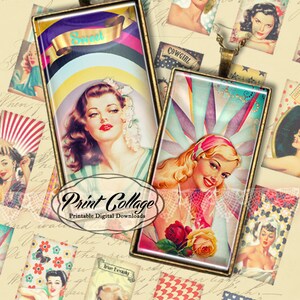 Pin Up Girls Digital Collage Sheet 1 x 2 inch Domino Pendants Printable images Jewelry Backgrounds c195