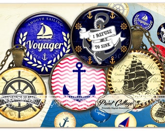 Nautical Cabochon images, Digital Download, Pendant Collage Images, 1.5 inch, 16 mm 12 mm 1 inch Bottle Cap printables c241